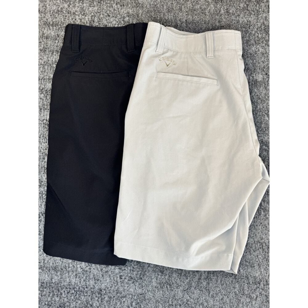 Lots Bundle Mens Calloway Golf Shorts Size 32 Solid Black, Solid Tan/Beige